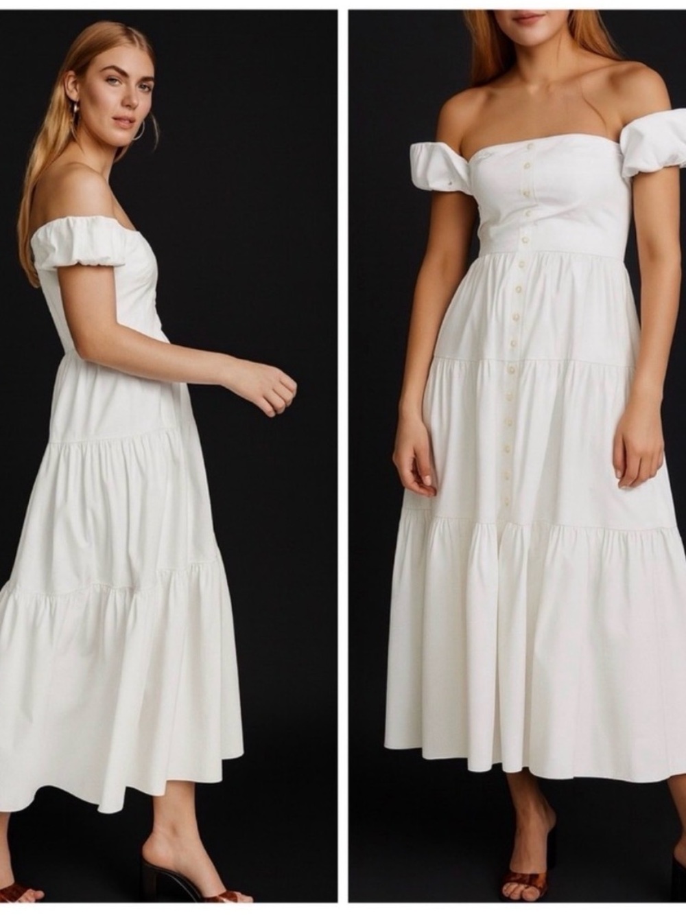 Staud Women’s White Off-Shoulder Tiered Midi Dress